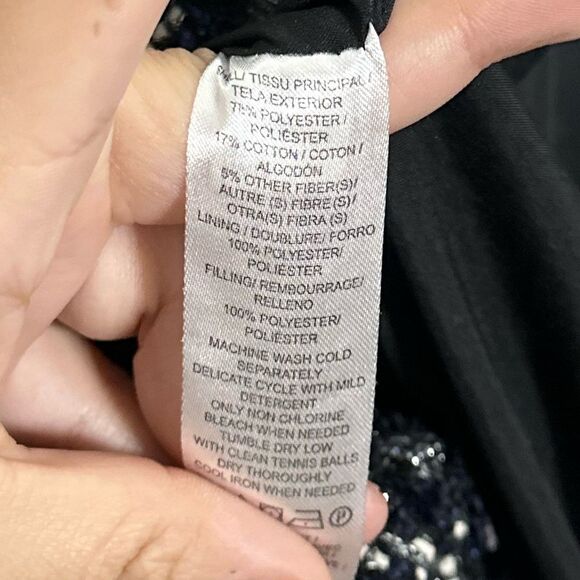 Ann Taylor Navy Silver and White Houndstooth Puffer Jacket Large Petite - Picture 6 of 9